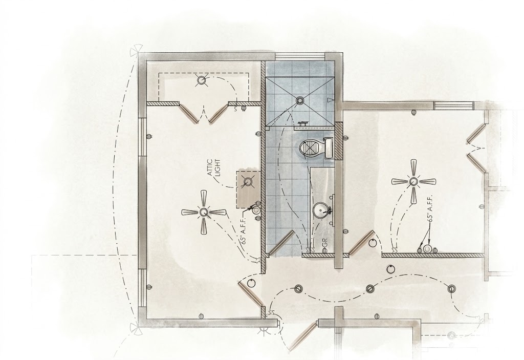 Floor plan of a bedroom addition with a shared bathroom reached from a small hallway